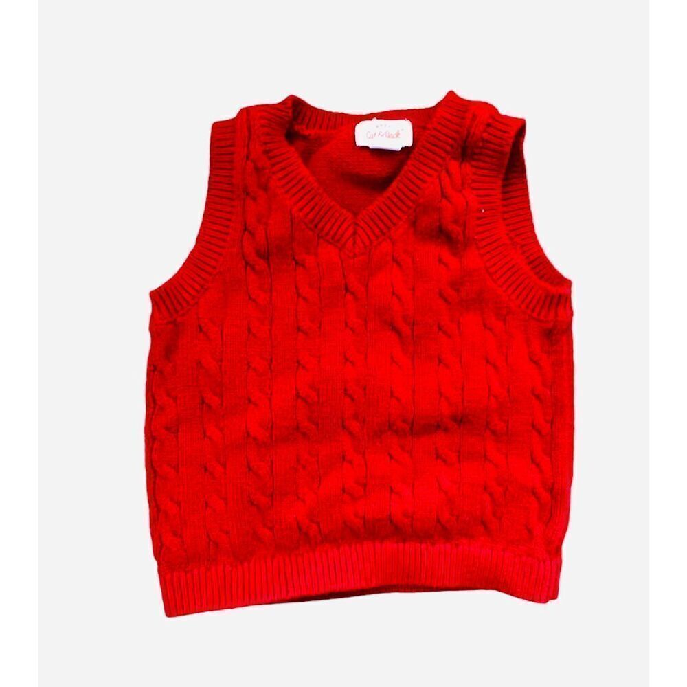 Baby Boys Cat & Jack Cable Knit Red V Neck Holiday Vest - Sz 12 mo